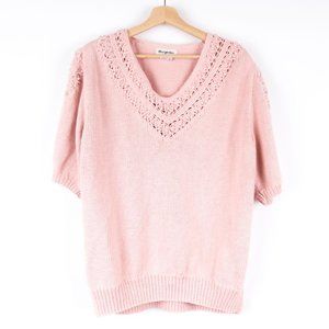 VTG Pear Pink Cableknit V Neck Short Sleeve Pearly